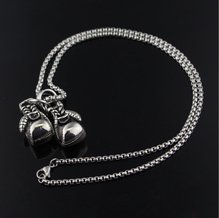 Men Necklace Gold Color Stainless Steel Hip Hop Chain Pair Boxing Glove Pendant Charm Fashion