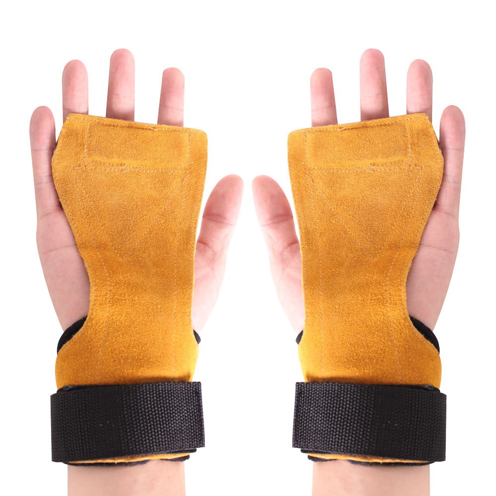 Leather WeightLifting Gloves Gym Grip Palm Protector Strap Weight Pad Wrist Wraps Dumbbell Gloves