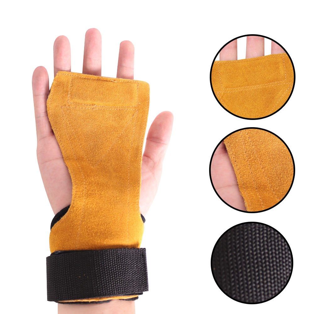 Leather WeightLifting Gloves Gym Grip Palm Protector Strap Weight Pad Wrist Wraps Dumbbell Gloves