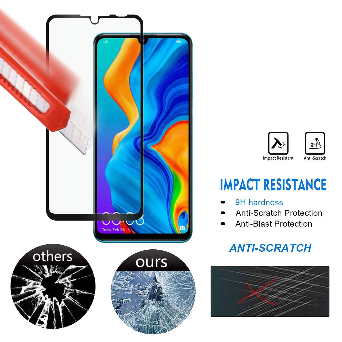 [1-Pack] Huawei P30 Lite Case With [Full Screen Cover Tempered Glass] Screen Protector