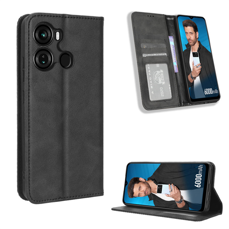 Wallet Flip Cover for Itel P40 Leather PU Phone Case Shockproof Durable Retro Case