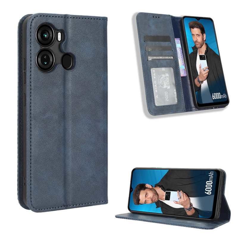 Wallet Flip Cover for Itel P40 Leather PU Phone Case Shockproof Durable Retro Case