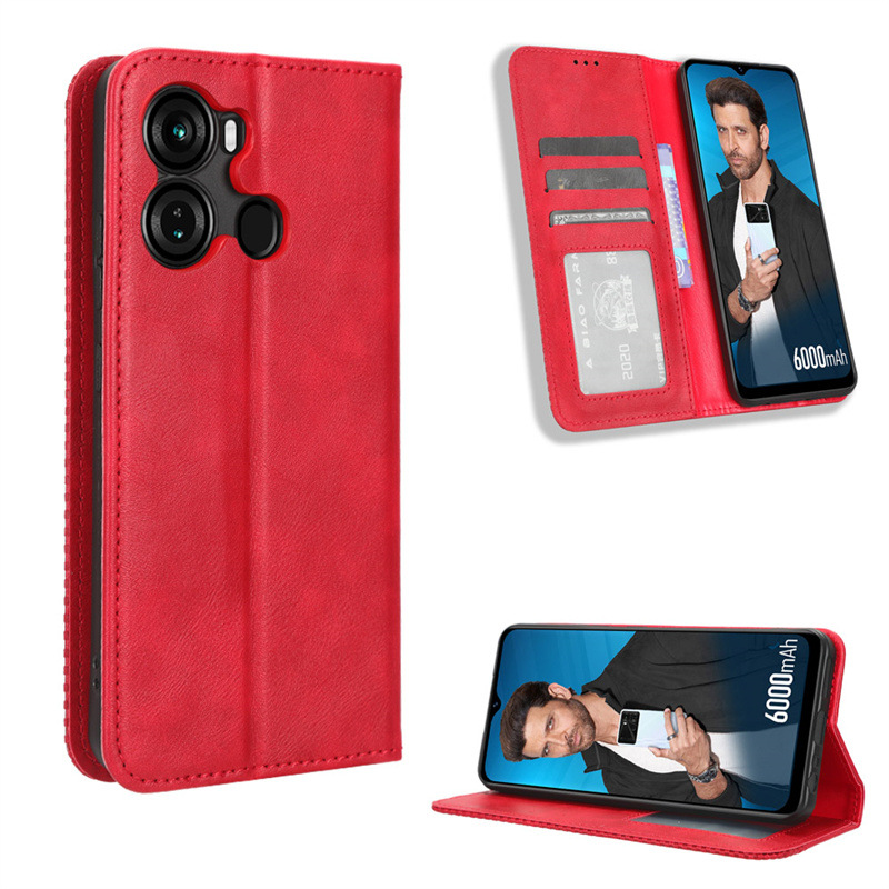 Wallet Flip Cover for Itel P40 Leather PU Phone Case Shockproof Durable Retro Case