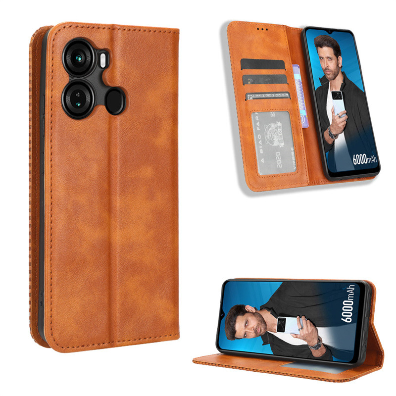 Wallet Flip Cover for Itel P40 Leather PU Phone Case Shockproof Durable Retro Case