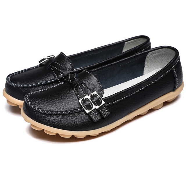Nice Baby 1 pairs ladies' cowhide loafers flat - bottomed driving shoes are skid resistant
