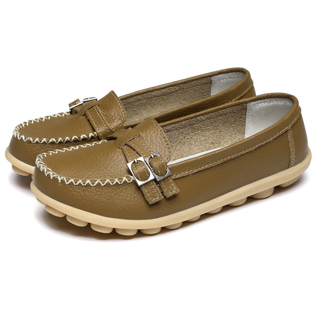 Nice Baby 1 pairs ladies' cowhide loafers flat - bottomed driving shoes are skid resistant