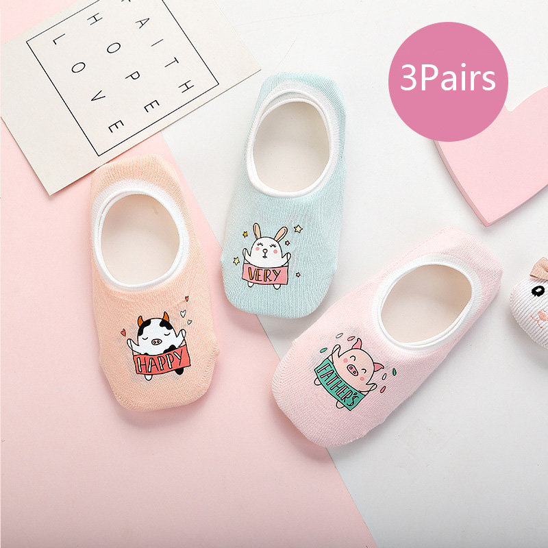 Baby Non‑Slip Floor Socks, Thin Cotton Invisible No‑Show Socks, Cartoon Anti‑Slip Silicone Sole Toddler Socks For Boys Girls, Breathable Summer Kids Boat Socks 3 Pairs Set