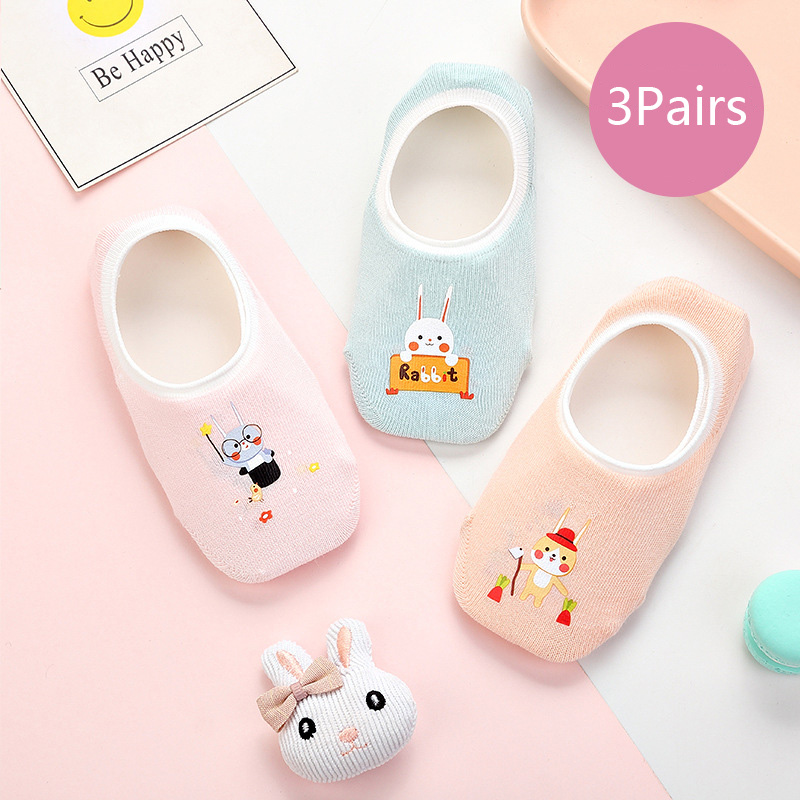 Baby Non‑Slip Floor Socks, Thin Cotton Invisible No‑Show Socks, Cartoon Anti‑Slip Silicone Sole Toddler Socks For Boys Girls, Breathable Summer Kids Boat Socks 3 Pairs Set