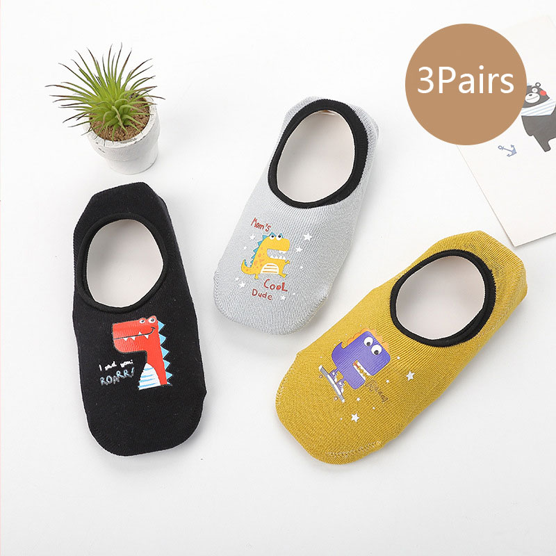 Baby Non‑Slip Floor Socks, Thin Cotton Invisible No‑Show Socks, Cartoon Anti‑Slip Silicone Sole Toddler Socks For Boys Girls, Breathable Summer Kids Boat Socks 3 Pairs Set