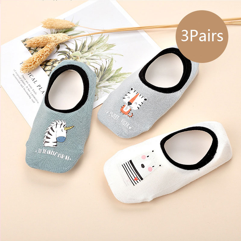 Baby Non‑Slip Floor Socks, Thin Cotton Invisible No‑Show Socks, Cartoon Anti‑Slip Silicone Sole Toddler Socks For Boys Girls, Breathable Summer Kids Boat Socks 3 Pairs Set