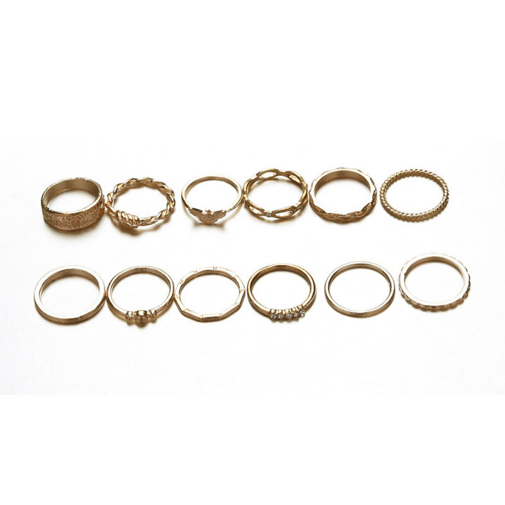 12 Pcs joint rings set for women retro diamond ring winding knotted carved rings wedding jewelry