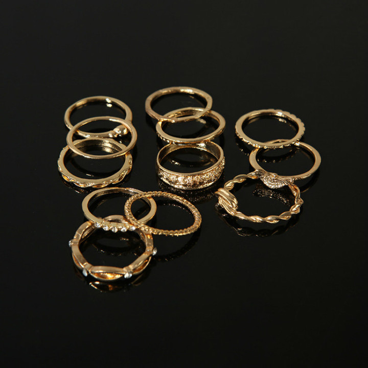 12 Pcs joint rings set for women retro diamond ring winding knotted carved rings wedding jewelry