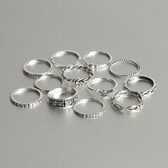 12 Pcs joint rings set for women retro diamond ring winding knotted carved rings wedding jewelry