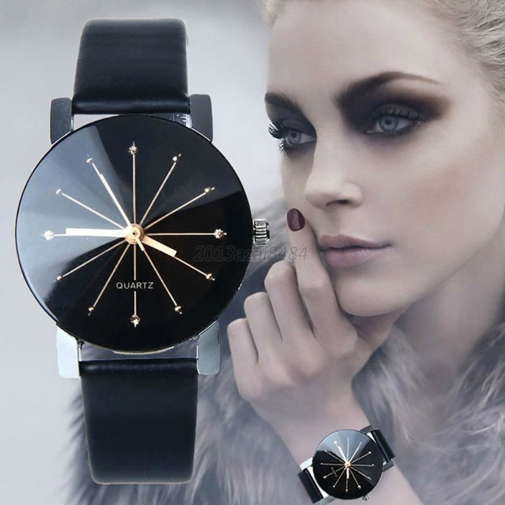 Couple watches men or women Fashion simple spot meridian ray black dial Korean version of belt watch