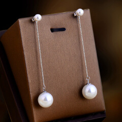 Earrings studs 925 silver for women female long tassel pearl earrings star with the same paragraph