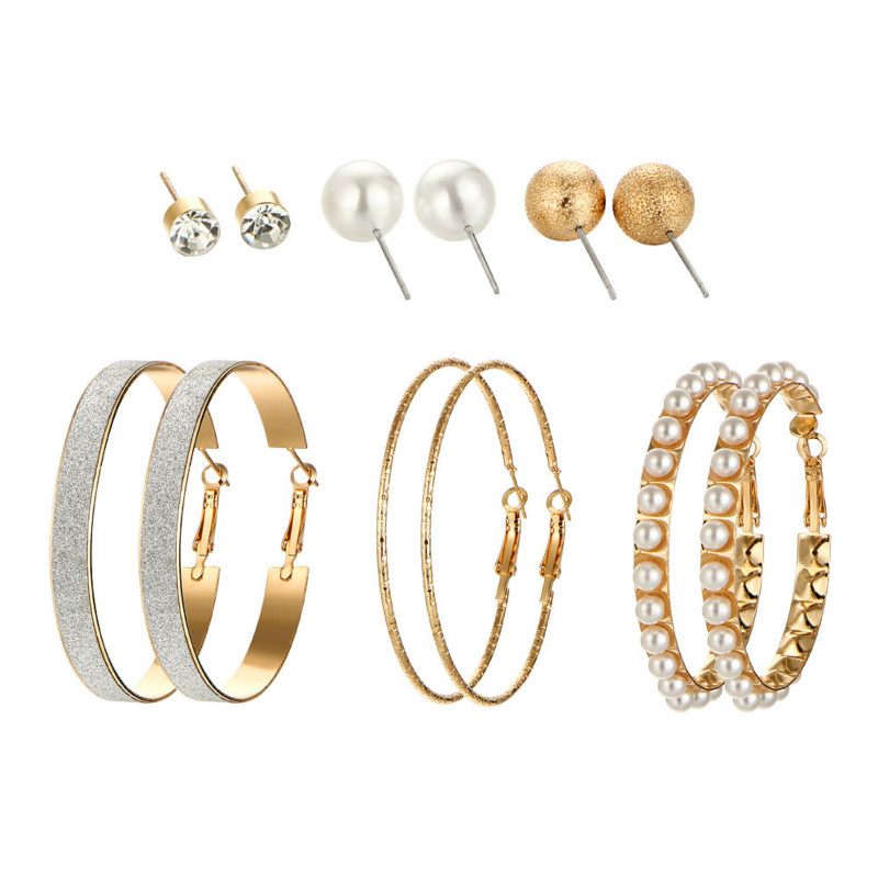 6 Pcs/set earrings studs for women exaggerated artificial pearl  large circle earring in jewellery