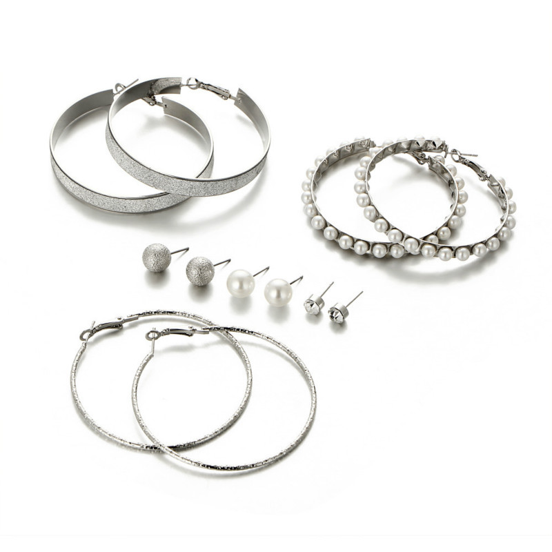 6 Pcs/set earrings studs for women exaggerated artificial pearl  large circle earring in jewellery