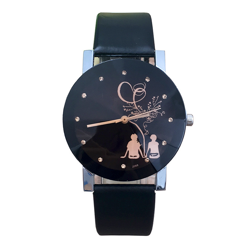 2PCS Fashion Lovers Watches Men Women Casual Leather Strap Quartz Watch Couple Watch Clocks Gifts