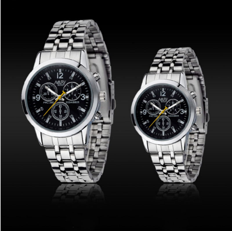 2PCS/SET Couples watches men womeen quartz steel belt watch casual business atmosphere waterproof