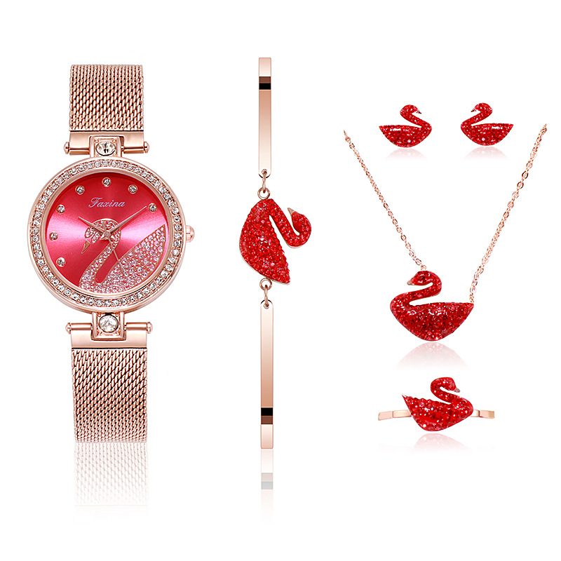 5PSC/SET Temperament wild swan ladies bracelets simple watches earrings necklaces rings for women