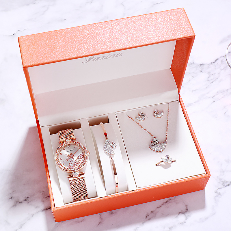 5PSC/SET Temperament wild swan ladies bracelets simple watches earrings necklaces rings for women