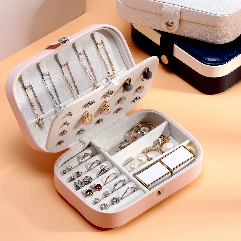 Double-layer jewelry storage box Korean earrings ring velvet jewelry box