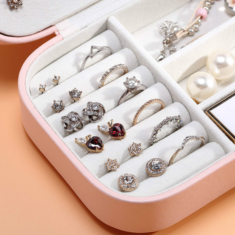 Double-layer jewelry storage box Korean earrings ring velvet jewelry box