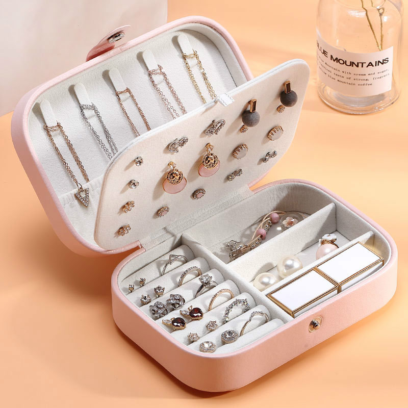 Double-layer jewelry storage box Korean earrings ring velvet jewelry box