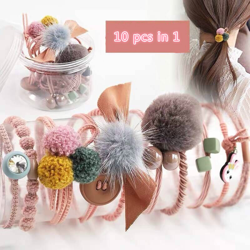 10 PCS/SET Horsetail decor hair ringS hair accessories high personality hair ropes set rubber band
