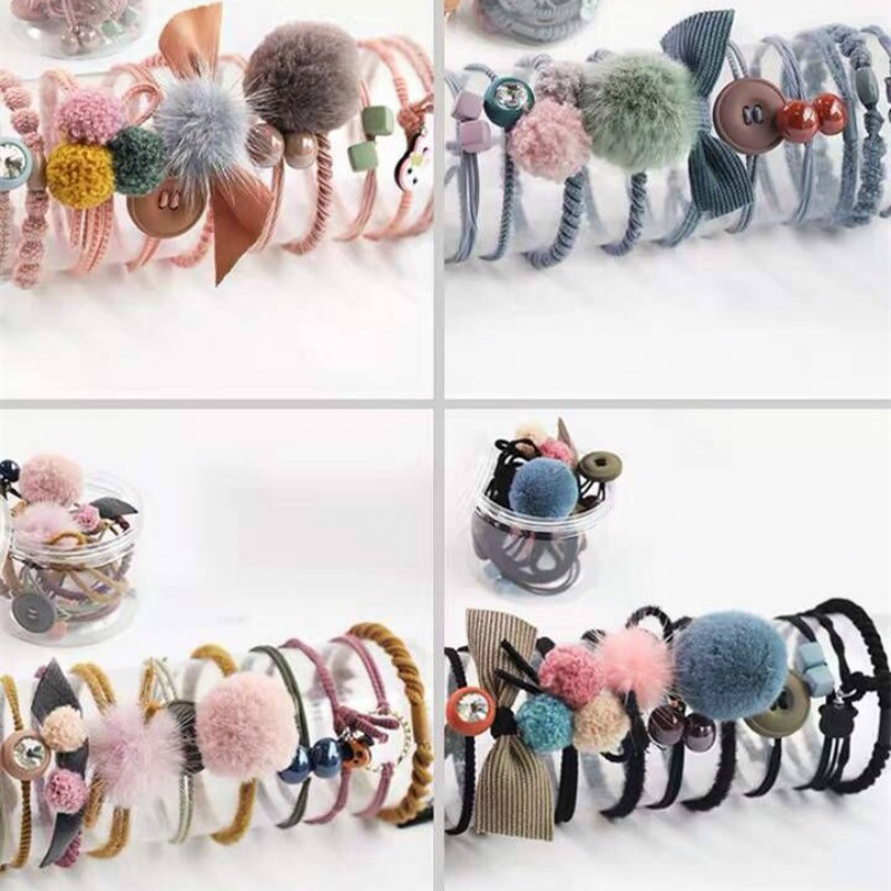 10 PCS/SET Horsetail decor hair ringS hair accessories high personality hair ropes set rubber band