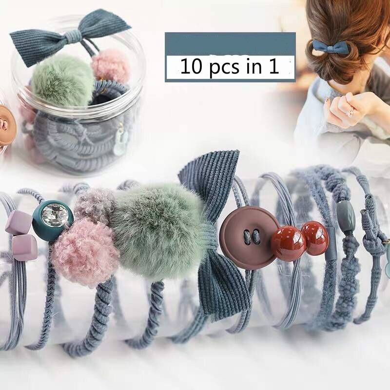 10 PCS/SET Horsetail decor hair ringS hair accessories high personality hair ropes set rubber band