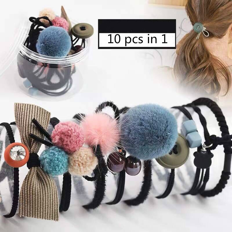10 PCS/SET Horsetail decor hair ringS hair accessories high personality hair ropes set rubber band