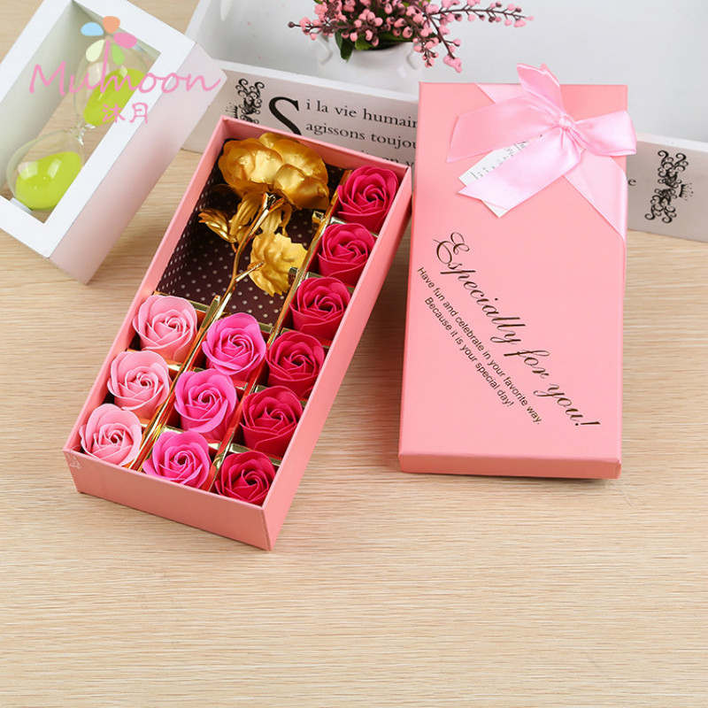 24K Gold Foil Rose Christmas Gift Gold Rose Soap Flower Gift Box Creative Valentine's Day Gift