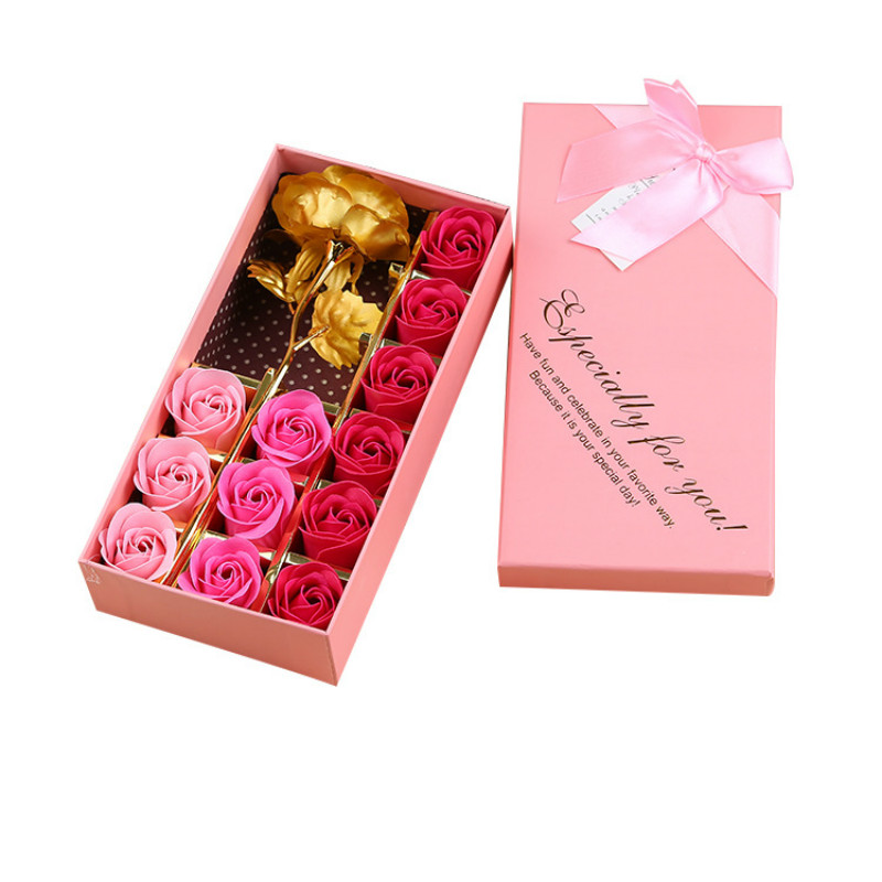 24K Gold Foil Rose Christmas Gift Gold Rose Soap Flower Gift Box Creative Valentine's Day Gift