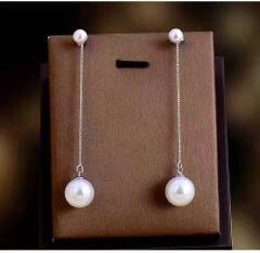 Earrings studs 925 silver for women female long tassel pearl earrings star with the same paragraph