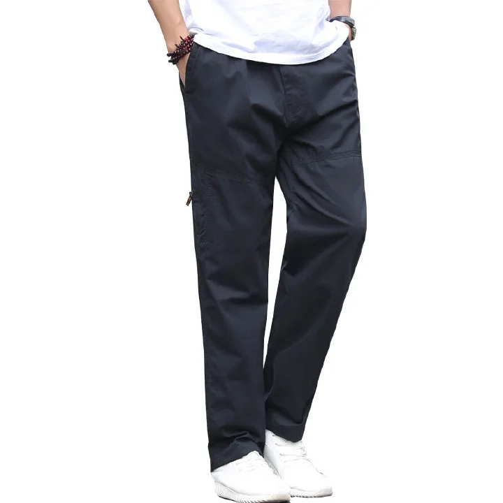 2022 Men's multi-pocket cargo pants trend washed cotton solid color trousers loose waist loose large size