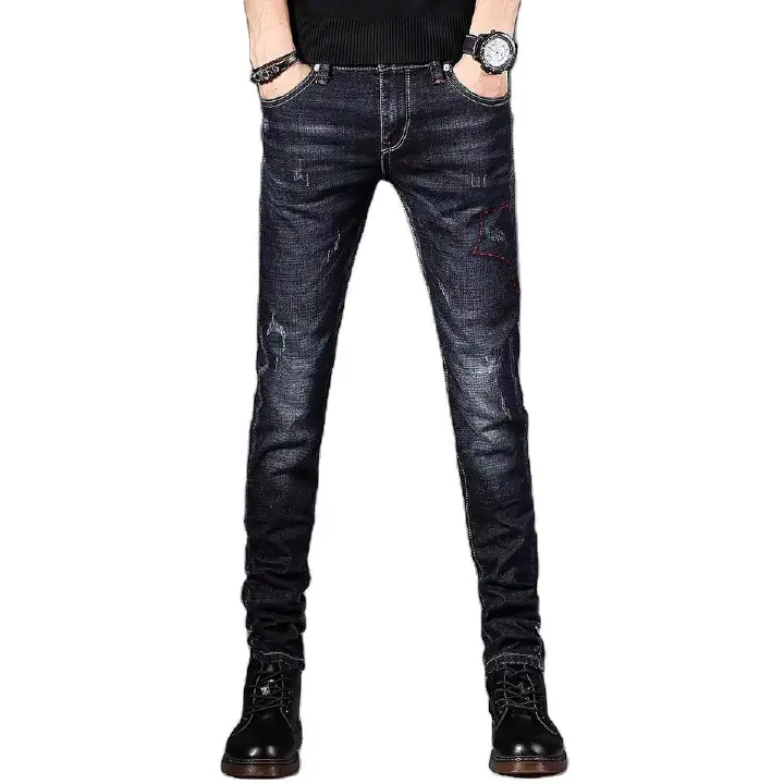 Hot men's gray jeans men slim small feet long pants versatile stretch men casual wear