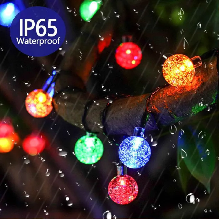 1 Pack 100 LED 64FT IP65 Crystal Globe Solar String Lights Waterproof Solar Outdoor Lights With 8 Lighting Modes Holiday Decorations Lights Outdoor Garden Tree Patio Party Christmas