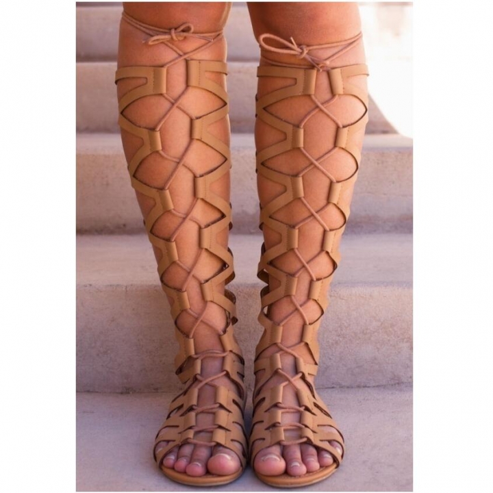 Women's Sexy Hollow Out Sandals Flat Heel High Boots Open Toe Gladiator Summer Fashion Dress Sandals