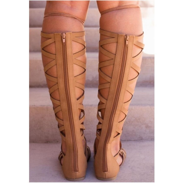 Women's Sexy Hollow Out Sandals Flat Heel High Boots Open Toe Gladiator Summer Fashion Dress Sandals