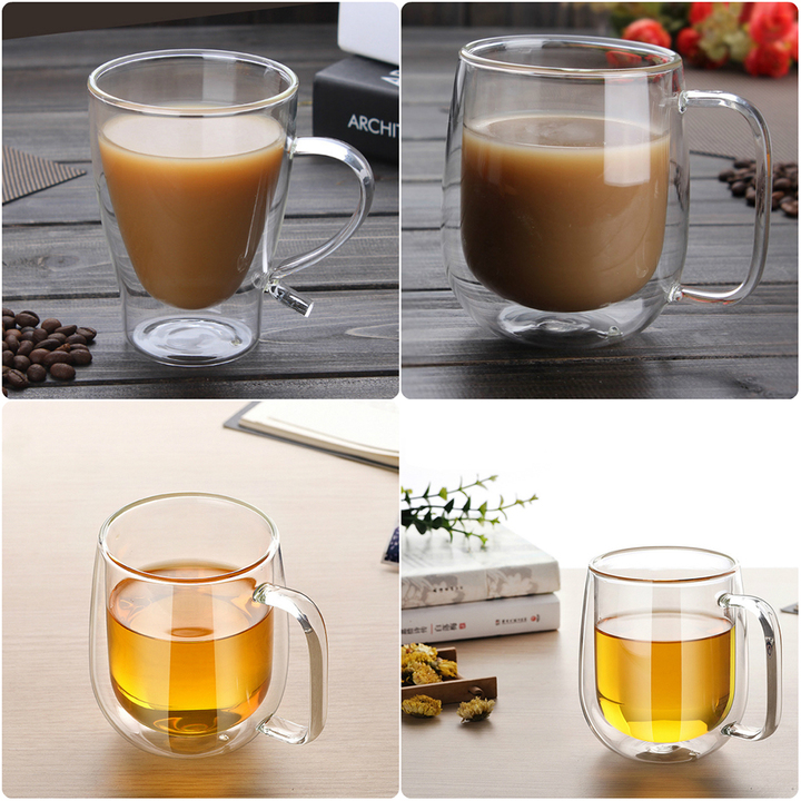 300ML Double Layer Glass Handmade Transparent Heat Resistant Cup Coffee Tea Drink Cups Kitchen Tool