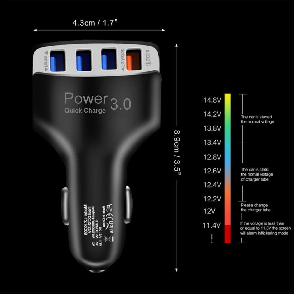 Quick Charge 3.0 Car Charger 4 Ports Fast charging Car Mobile  phone Charger For Samsung iPhone