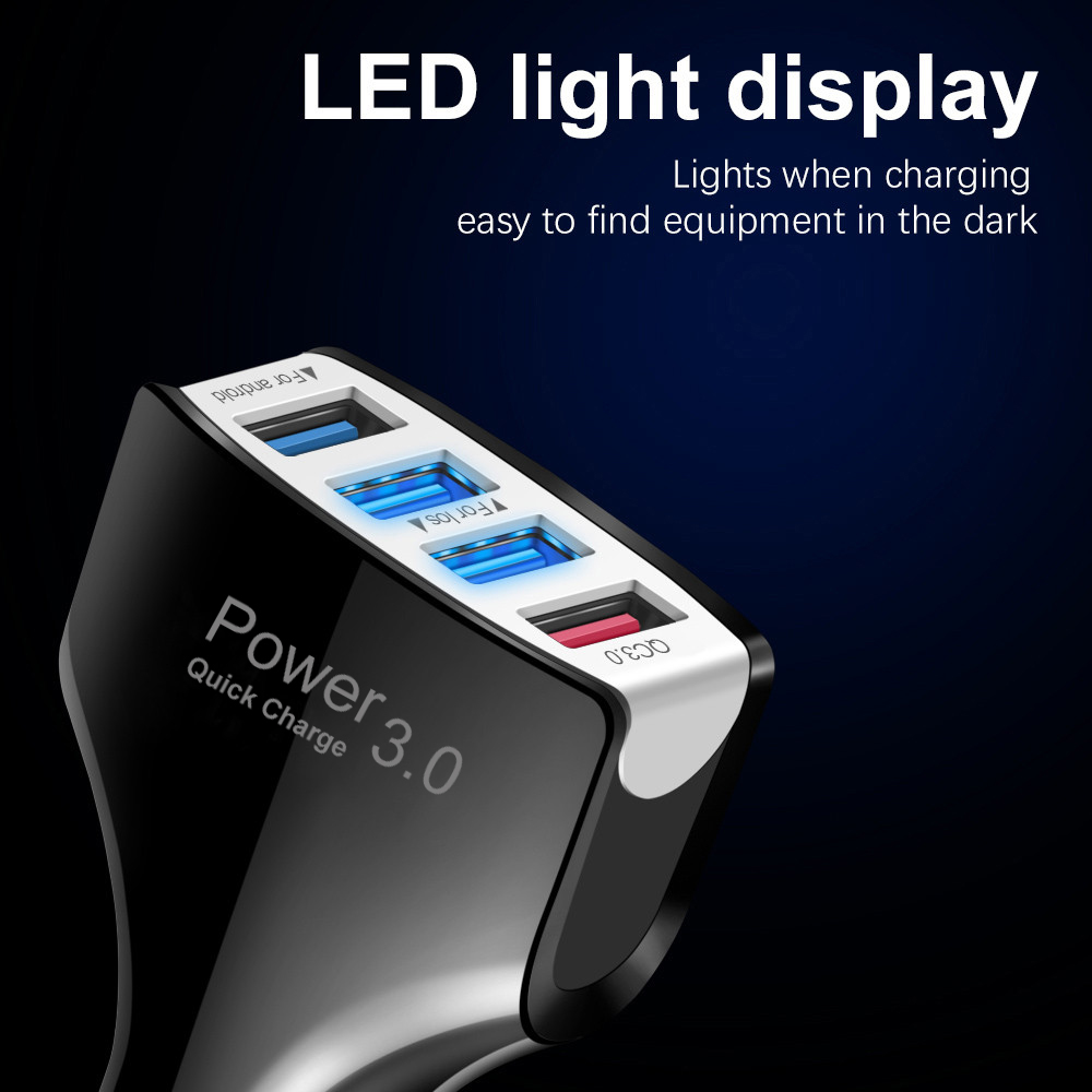 Quick Charge 3.0 Car Charger 4 Ports Fast charging Car Mobile  phone Charger For Samsung iPhone