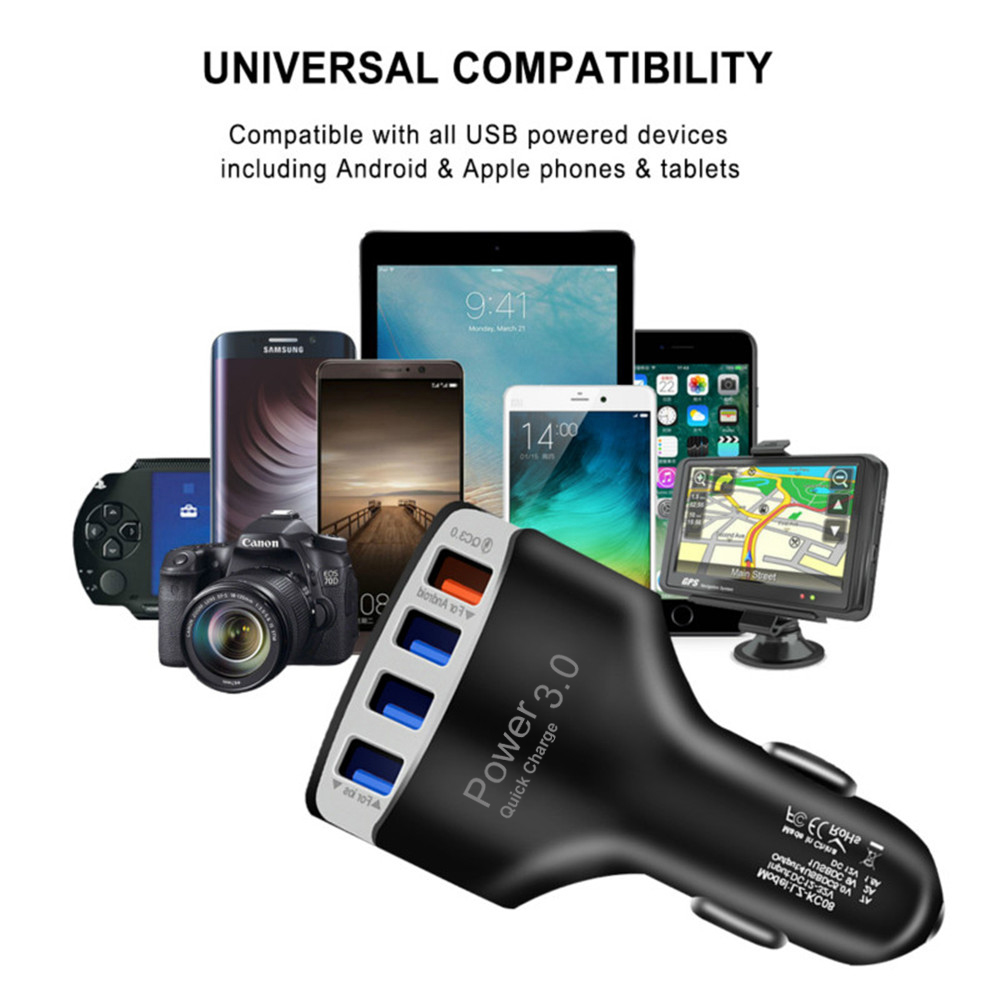Quick Charge 3.0 Car Charger 4 Ports Fast charging Car Mobile  phone Charger For Samsung iPhone