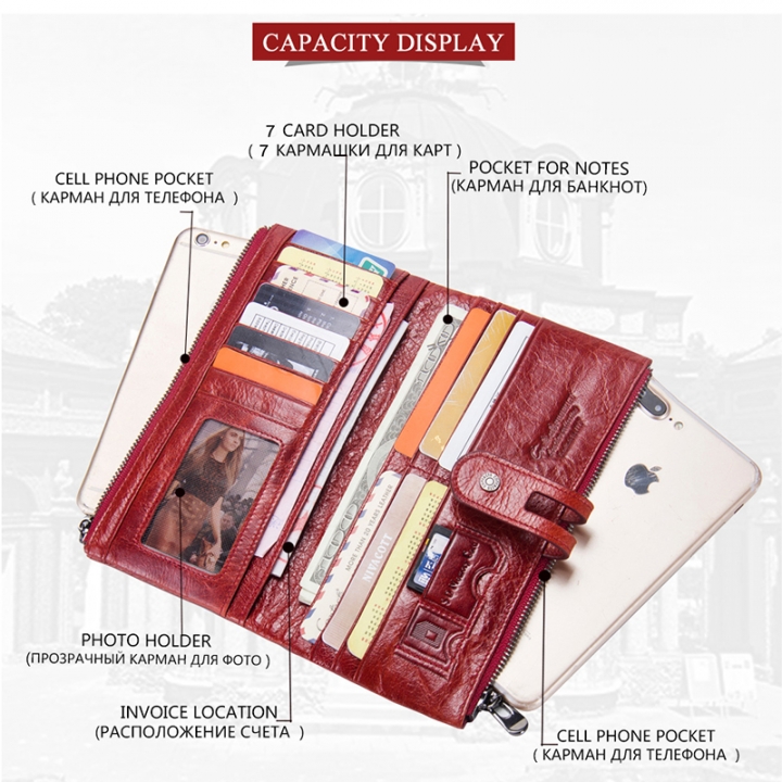 Women Purses Long Zipper Genuine Leather Ladies Clutch Bags With Cellphone Holder Card Holder Wallet