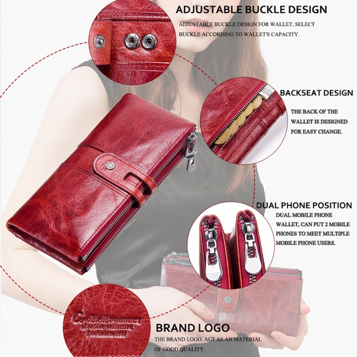 Women Purses Long Zipper Genuine Leather Ladies Clutch Bags With Cellphone Holder Card Holder Wallet
