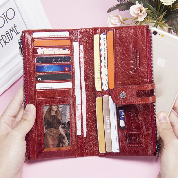 Women Purses Long Zipper Genuine Leather Ladies Clutch Bags With Cellphone Holder Card Holder Wallet