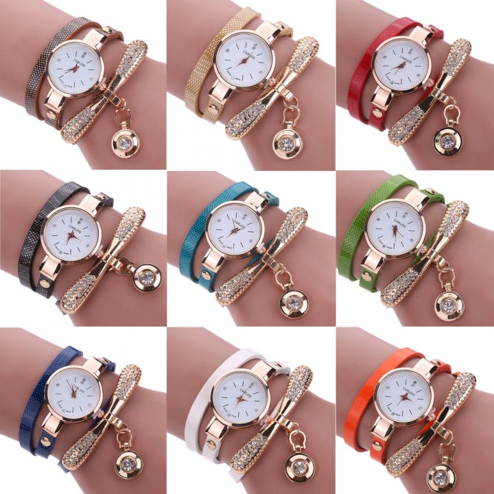 Women Watches Fashion Casual Bracelet Women Leather Rhinestone Quartz Watch Clock Female