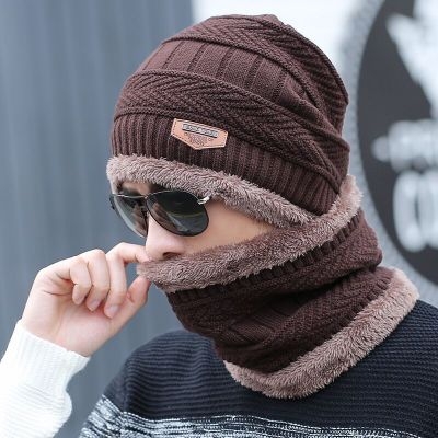 2 pieces Neck sets Hats Men Girl Winter Head hooded Cap Earmuffs Head Caps Male beanie mask