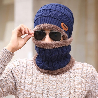 2 pieces Neck sets Hats Men Girl Winter Head hooded Cap Earmuffs Head Caps Male beanie mask
